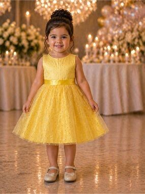 Chic Baby Yellow Party Dress 2T Sparkle Tulle Bow Back
